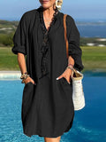 Long Sleeves V Neck Midi Dress