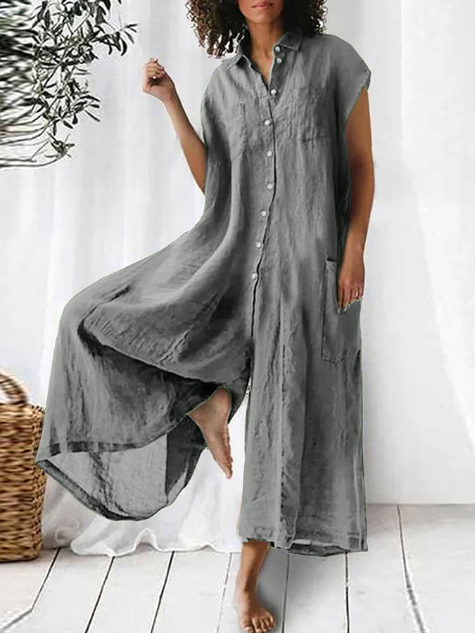 Short Sleeves Wide-leg Pants Jumpsuits