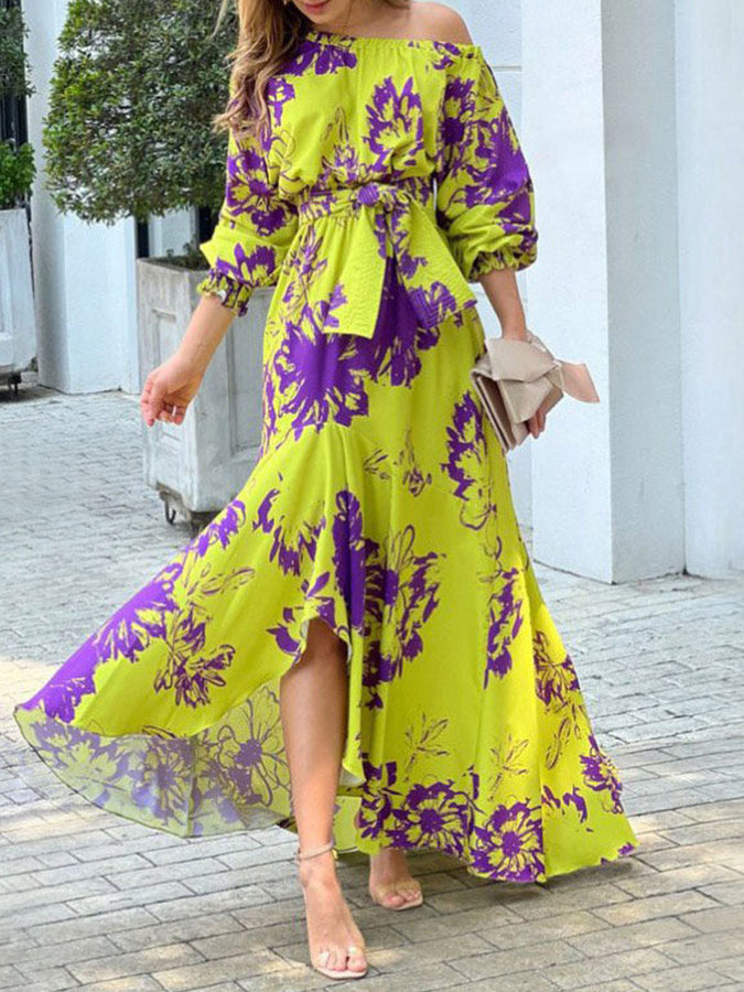 One Shoulder Printed Midi Dress