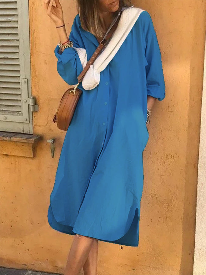 Long Sleeves Buttoned Midi Dress