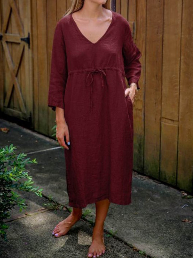 Long Sleeves V Neck Midi Dress