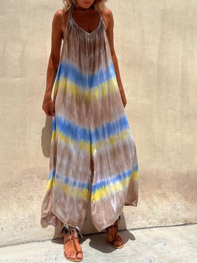Tie-dye Sleeveless Wide-leg Jumpsuits