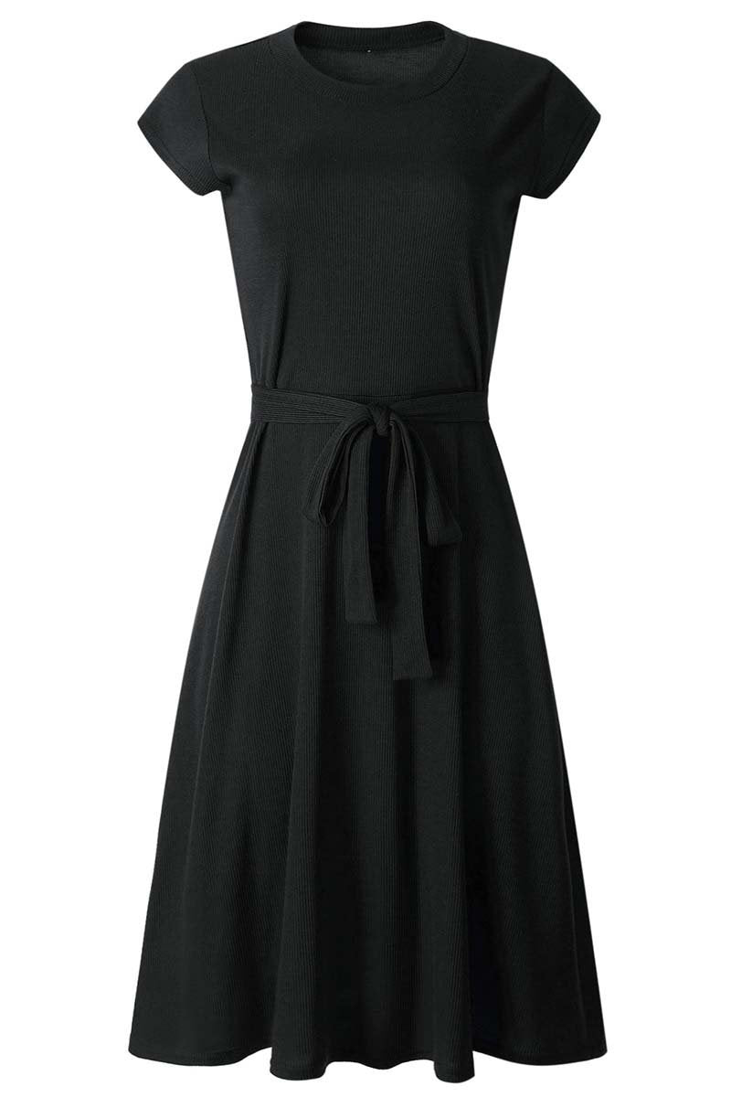 O Neck Dress With Belt(3 Colors)