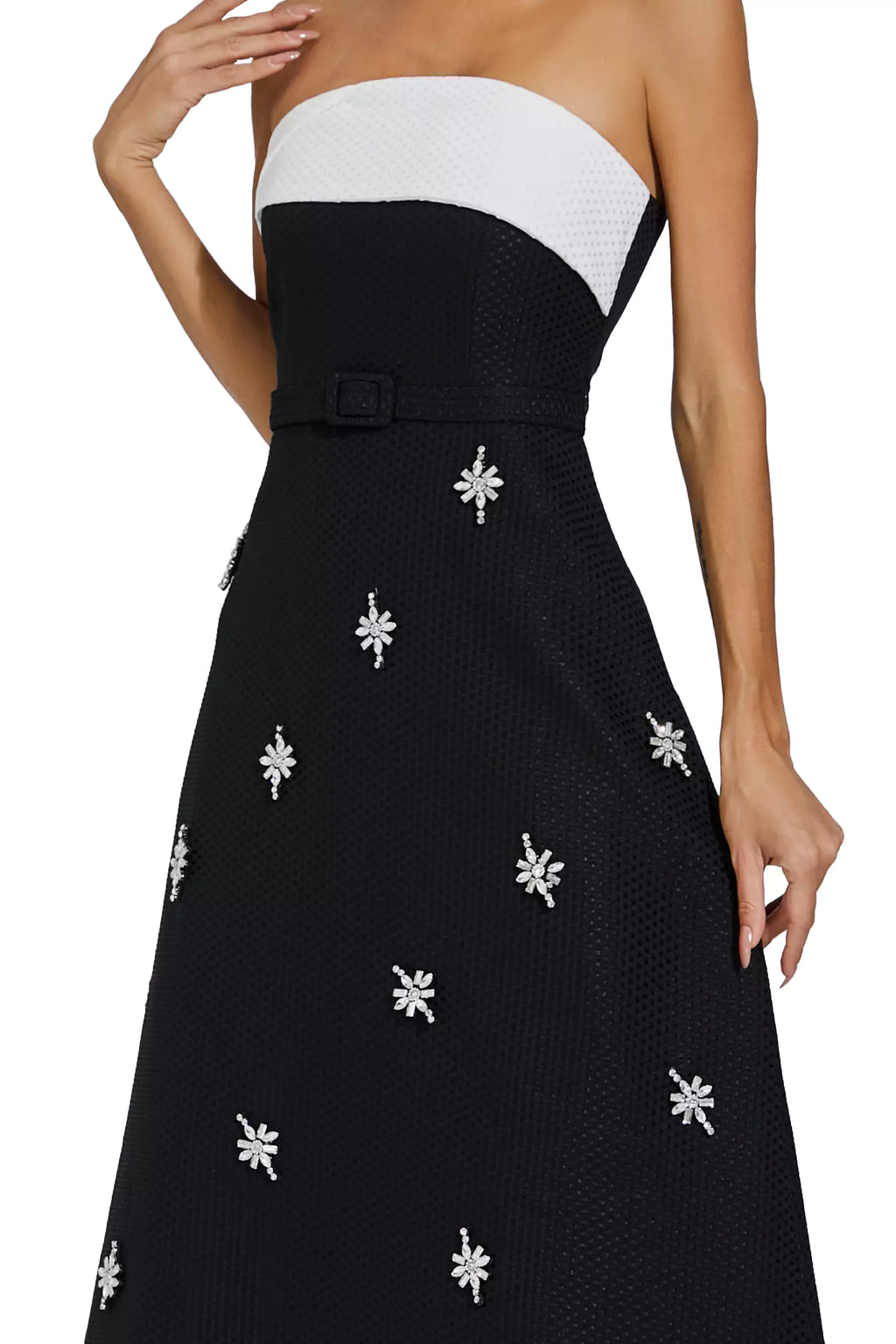 Emberlynn Black White Patchwork Midi Dress