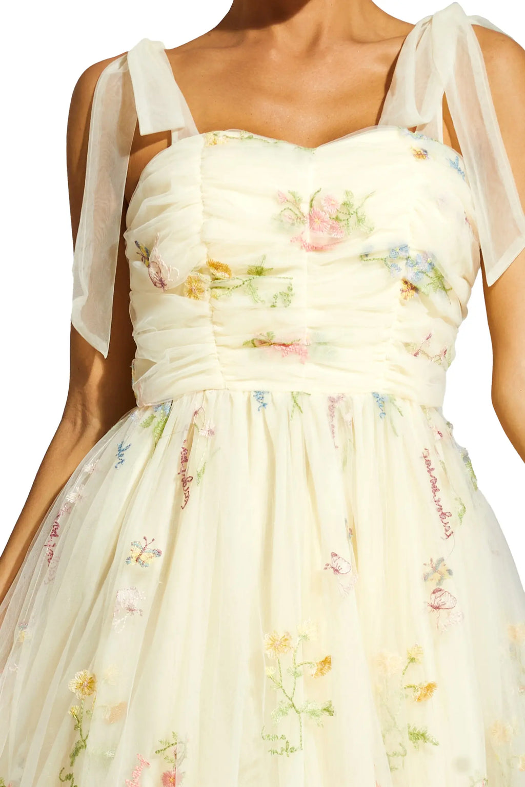 Oswald Pale Yellow Flower Mesh Midi Dress