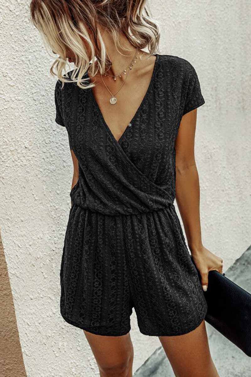 V Neck Short Sleeve Loose Romper