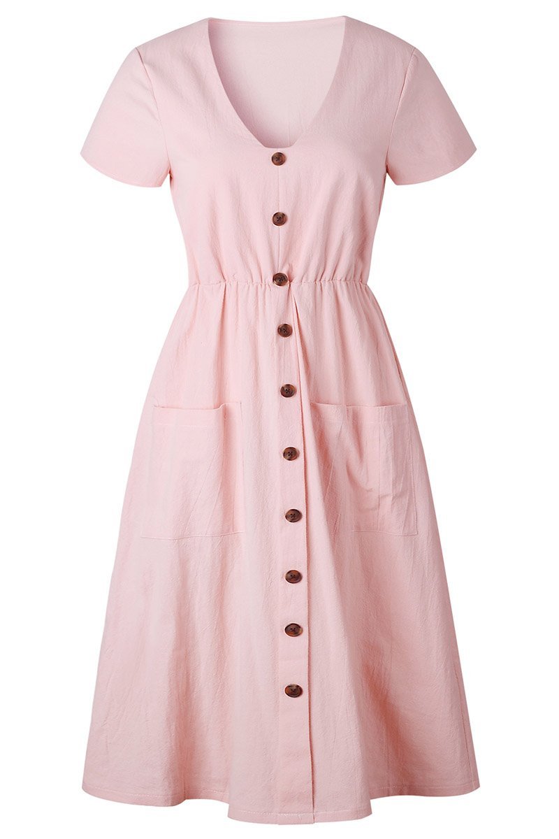 V-neck Pocket Dress(4 Colors)