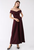 Eternal Sweet Cross Breast Off-shoulder Jumpsuit in Wine