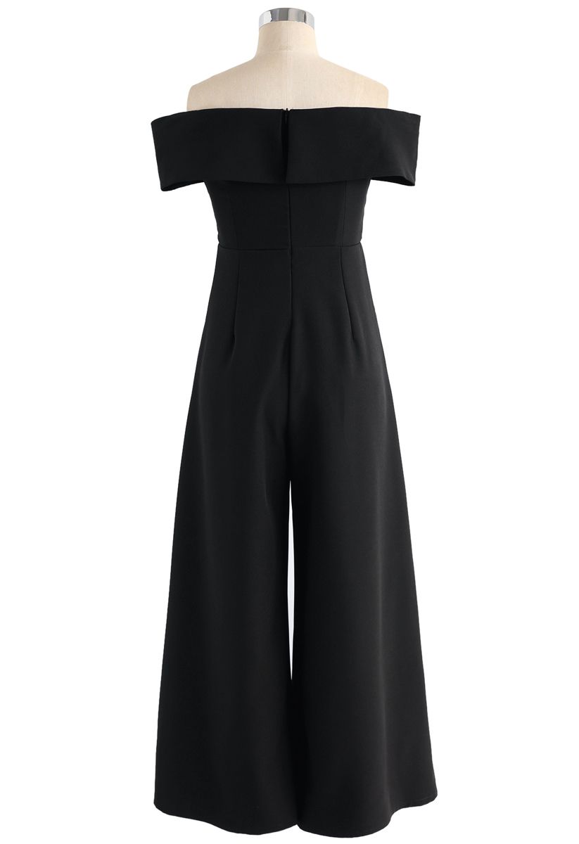 Eternal Sweet Cross Breast Off-shoulder Jumpsuit in Black
