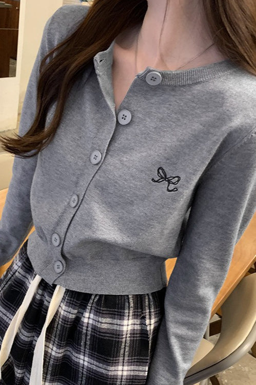Bow Embroidered Knit Cardigan