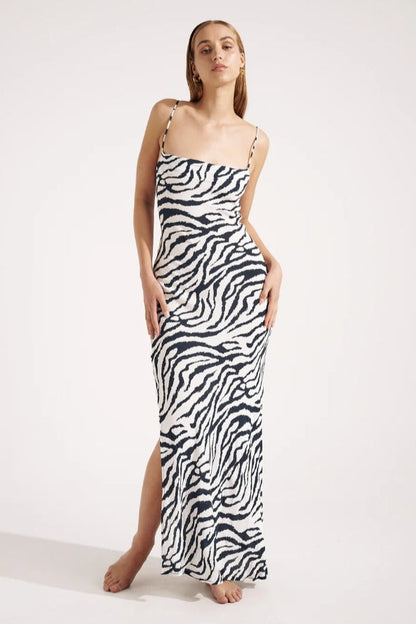 Zebra Slim Fit Spaghetti Strap Maxi Dress