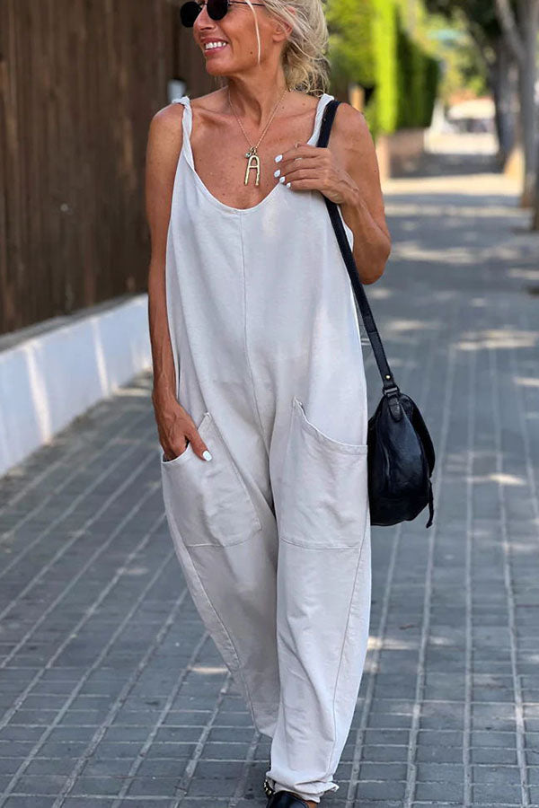 Relaxing Bay Color Pocketed Beach Jumpsuit
