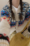 Fair Isle Jacquard Colorblock Knit Cardigan