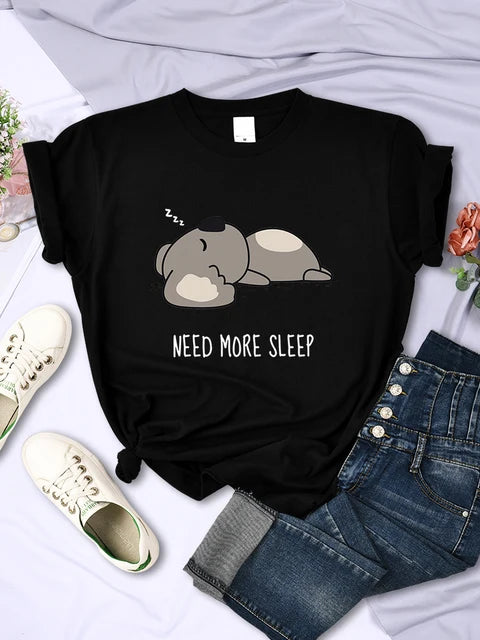 Need More Sleep Cartoons Bear T-shirt Street All-math Tops Hip Hop Clothing Personality Female Short Sleeve