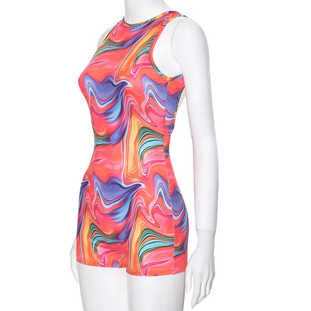 Colorful Print Romper Backless Sleeveless Summer Hipster Skinny Stretch Playsuit Fitness Shorts Overalls – and Stylish Summer Outfit