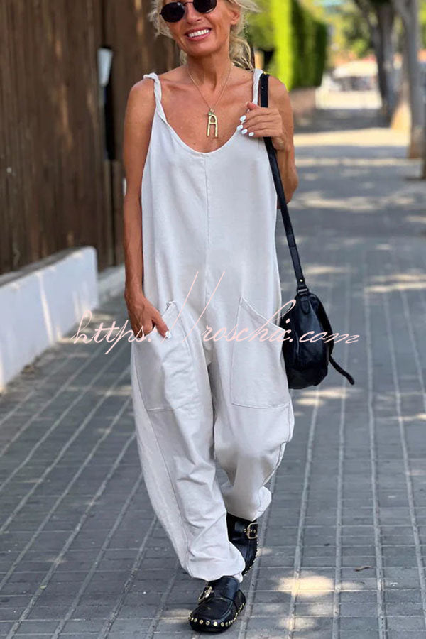 Relaxing Bay Color Pocketed Beach Jumpsuit