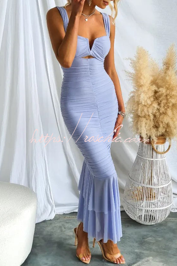 Color High Waist Pleated Mermaid Dress