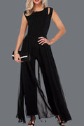 Round Neck Sleeveless Hollow Color Jumpsuit