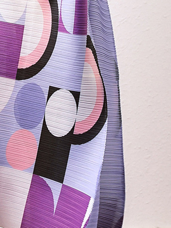 Loose Geometric Printed Pleated Midi Dress