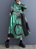 A-line Long Sleeves Asymmetric Buttoned Printed Split-joint Lapel Midi Dresses Shirt Dress