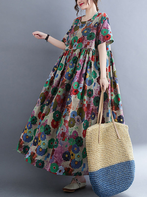 Loose Multi-colored Printed Midi Dress
