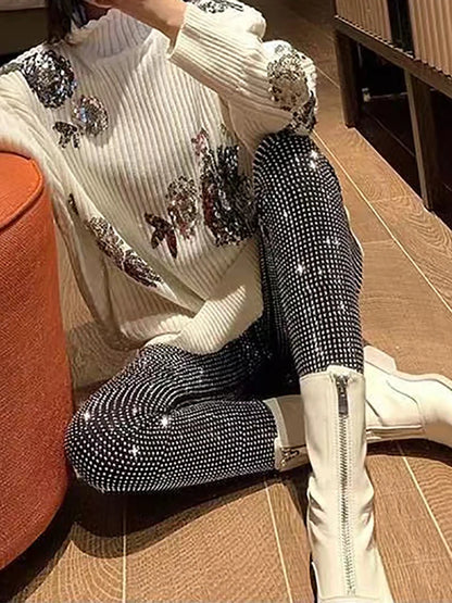 Sparkly Crystal Pants Leggings Autumn Winter High Waist Elastic Bodycon Long Penci Pant Y2k Pants Tights