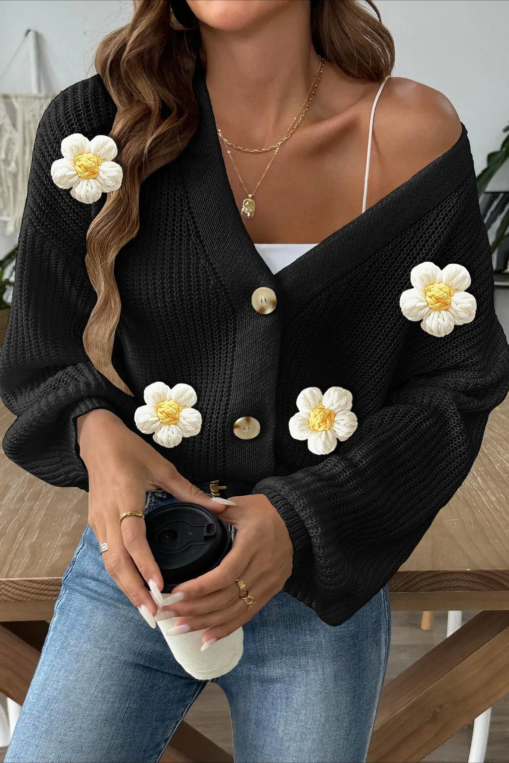 Short Knit Long Sleeve Cardigan