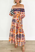 Island Lover Printed Off the Shoulder Pocketed Flowy Midi Dress