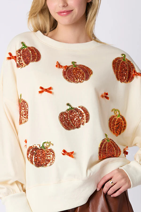 Halloween Colorful Pumpkin Embroidered Loose Sweatshirt