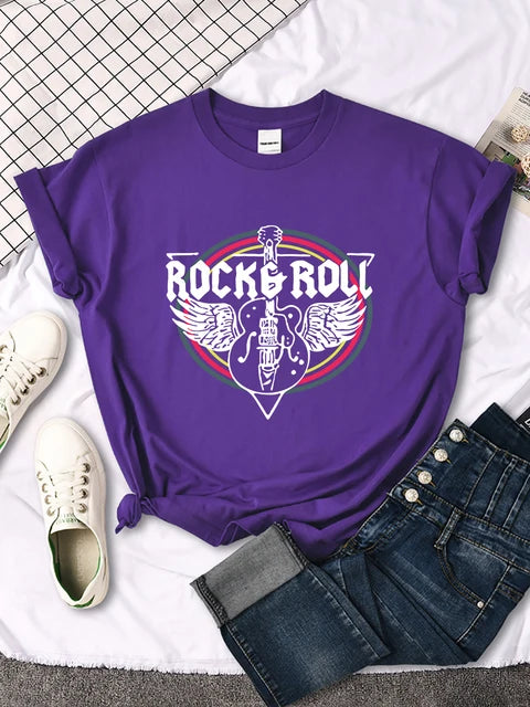 Rock Roll Electric Guitar Printed T-shirt Comfortable Tops Breathable Cool Short Sleeve O-neck Street Tee Clothing