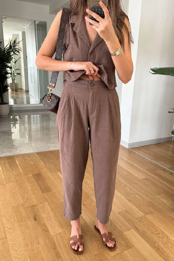 Lapel Vest & Pants Cotton Linen Two-piece Set