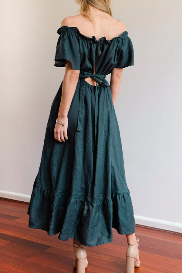 Ruffled Edge Off Shoulder Midi Dress
