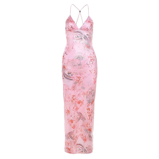 Backless Maxi Dress for Slim Butterfly Bodycon Slim Sheath Dress ’s Club Deep V Neck Dresses Woman