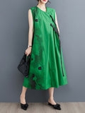 Loose Sleeveless Printed Round-neck Midi Dresses