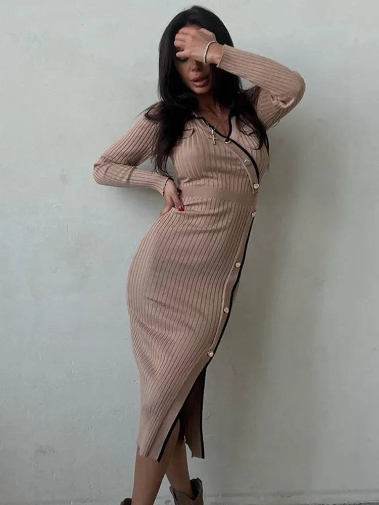 Side Slit Maxi Dresses for Knitted Slim Bodycon Dress ’s Holiday Party Temperament Evening Dress Woman