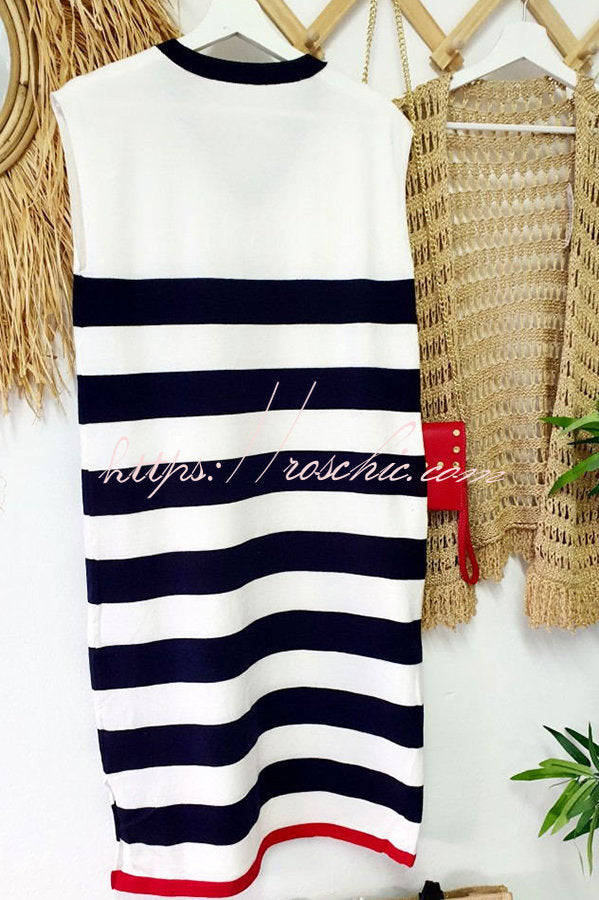 Cutest in the Room Striped V-neck Loose Slit Midi Dress