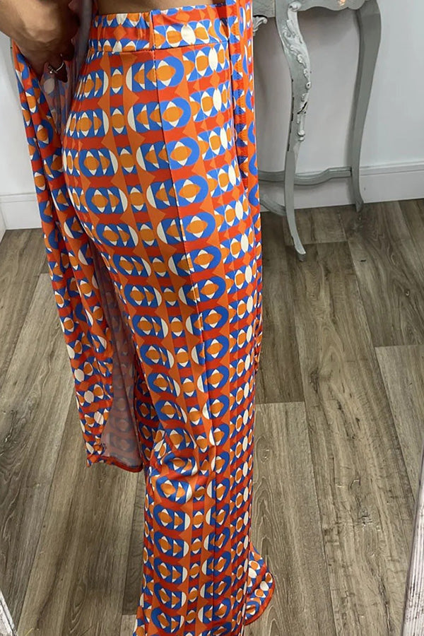Retro Print Split Top Two-piece Set