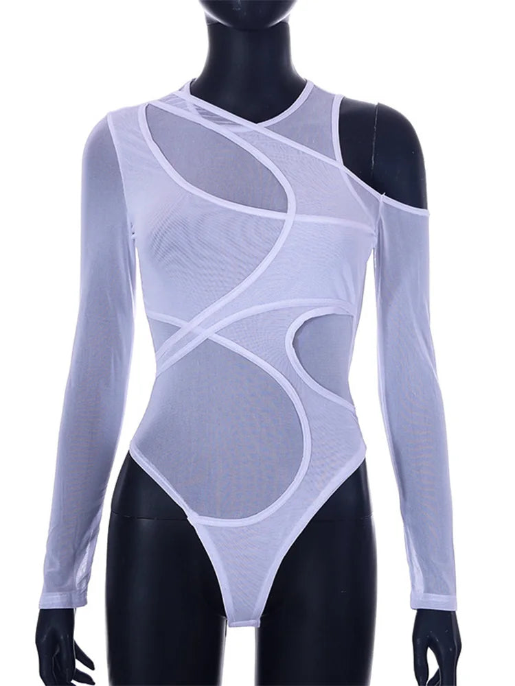 Transparent Bodysuits for Skinny Patchwork Basic One Piece Bodysuits Overalls Clothes