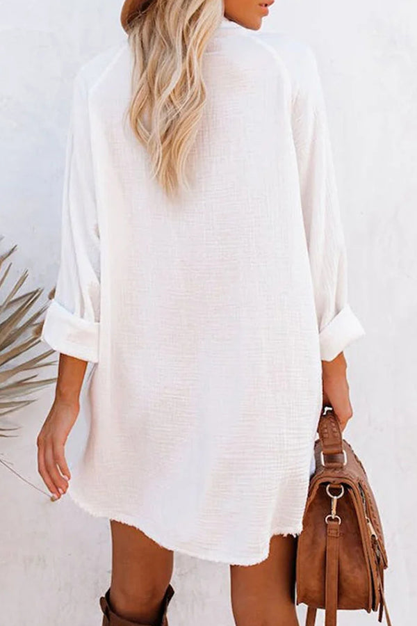 Loose Mid-length Jacket Color Shirt Mini Dress
