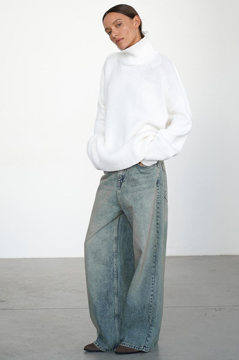 High Neck Slouchy Slim-fit Knit Sweater