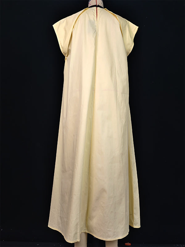 A-line Loose Pleated Tied Round-neck Midi Dresses
