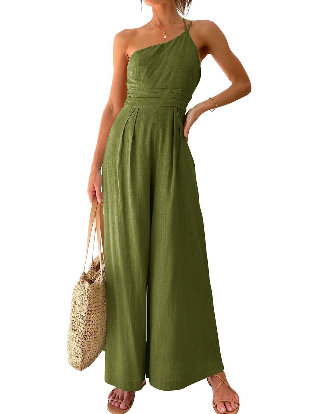 Sling Waist Pocket Straight Sleeveless Jumpsuit