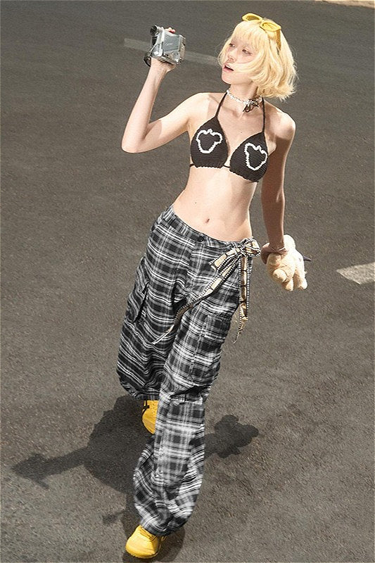 Plaid Wide Leg Cargo Pants