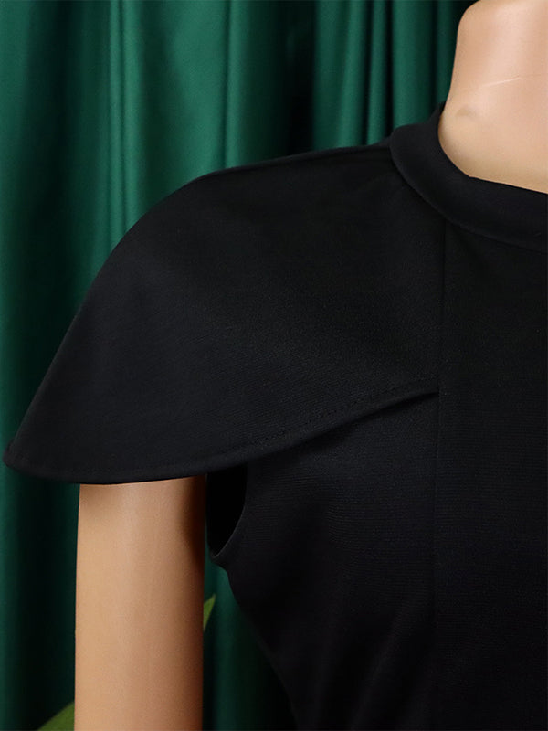 Short Sleeves Skinny Pleated Color Split-back Split-front Split-joint Round-neck Midi Dresses