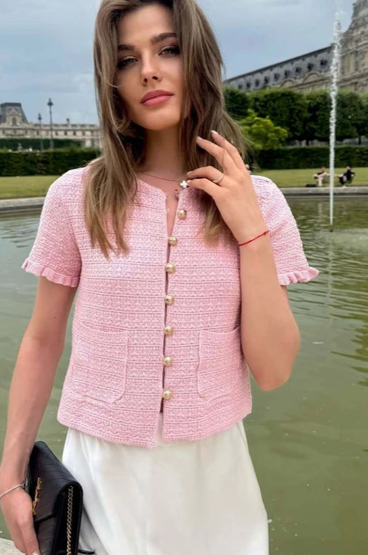Knitted Short Sleeve Cropped Cardigan