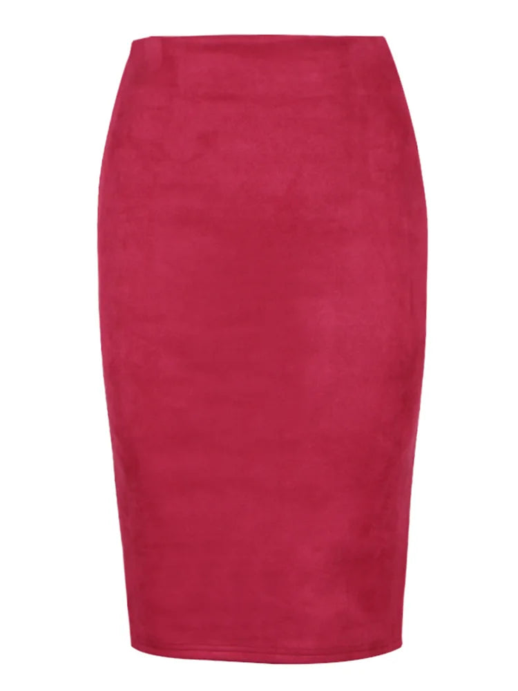 Suede Color Pencil Skirt Female Autumn Winter High Waist Bodycon Split Thick Stretchy Skirts