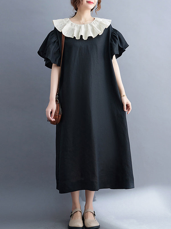 Original Falbala Contrast Color Midi Dress