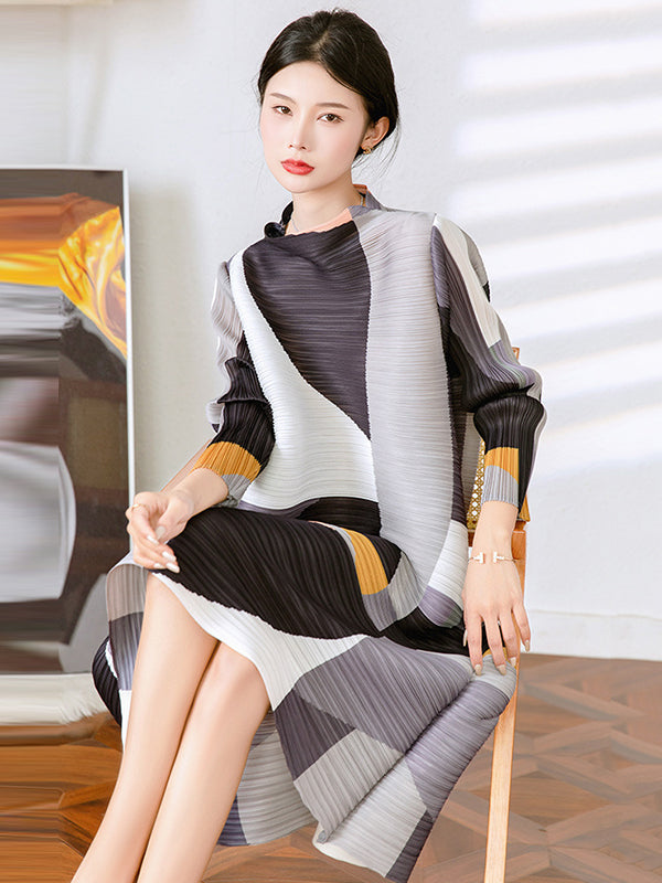 Original Loose Contrast Color Split-joint Midi Dress