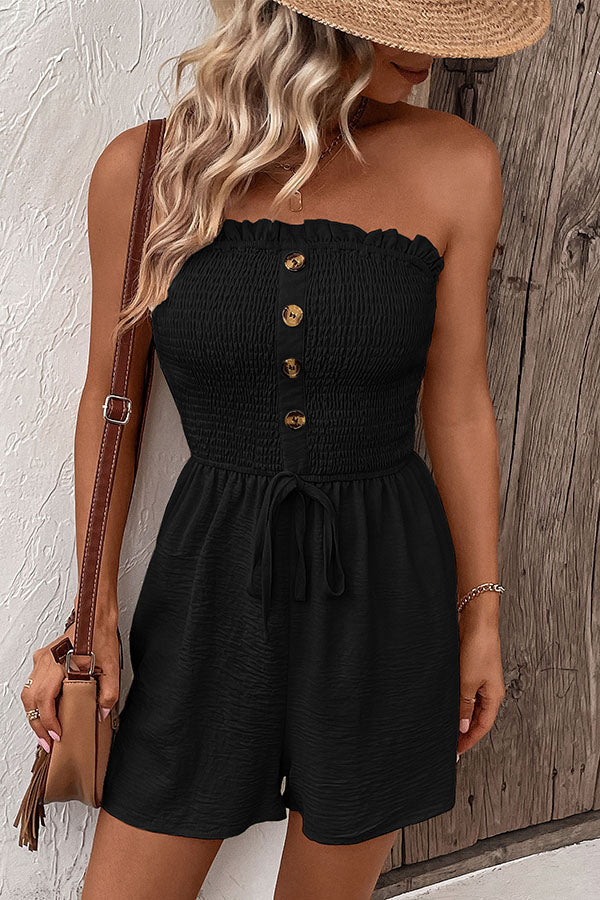 Color Tube Top Button Pleated Rompers