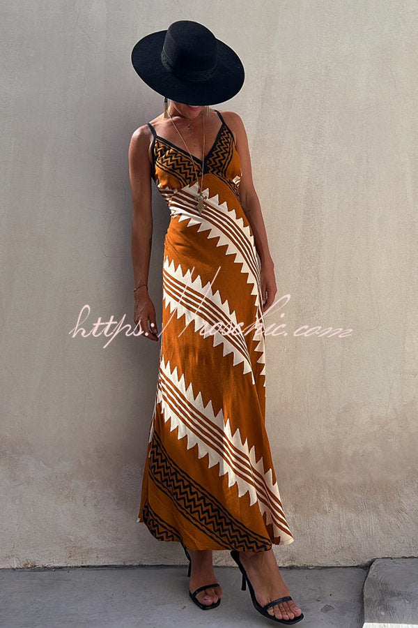 Always Falling Satin Print Smocked Back Midi Dress